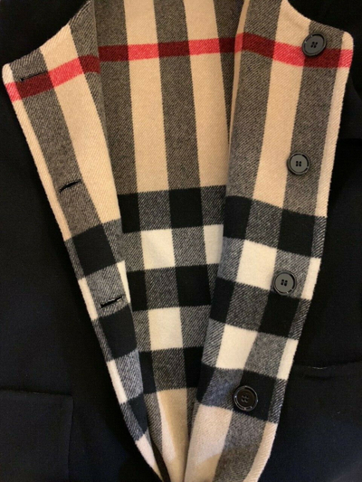 Pre-owned Burberry Women Tisbury Exploded Check Reversible Wool Coat Jacket Black Sz 6