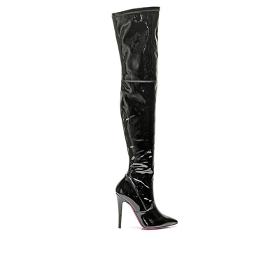 Pre-owned Amanda Gregory Patent Leather Over Knee Boot In Black