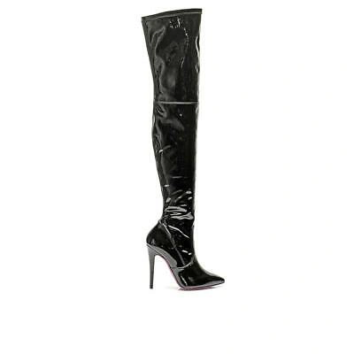 Pre-owned Amanda Gregory Patent Leather Over Knee Boot In Black