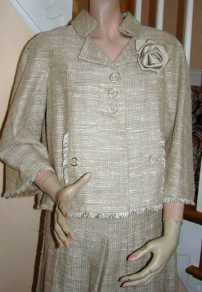 Pre-owned 08p Spring 2008 Beige Tweed Fringe Jacket Skirt Suit 40