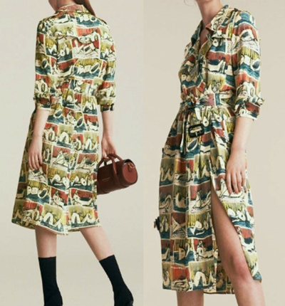 Pre-owned Burberry $1,250  London 6 8 40 Reclining Figures Printed Silk Trench Dress In Blue