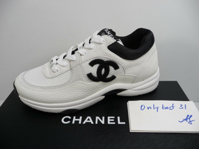 Pre-owned Chanel 2021 White And Black Sneakers Runners Trainers 38.5 And 39  Sizes Only
