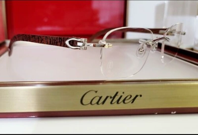 Pre-owned Cartier C Decor Eyeglasses Sunglasses Platinum Tiger Wood Bubinga Vintage N.o.s