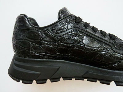 Pre-owned Prada $2800  Black Crocodile Leather Sneakers Shoes Size 11 Us 44 Euro 10 Uk