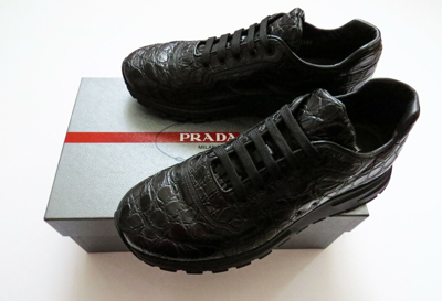 Pre-owned Prada $2800  Black Crocodile Leather Sneakers Shoes Size 11 Us 44 Euro 10 Uk