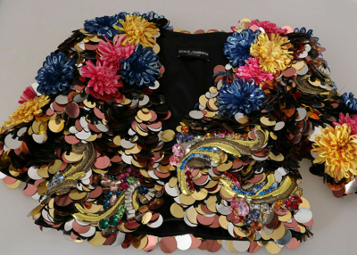 Pre-owned Dolce & Gabbana Jacket Coat Crystal Sequined Floral It40 / Us6 / S Rrp $14000 In Multicolor