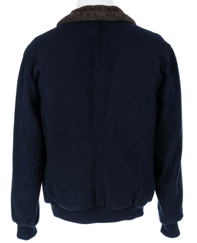Pre-owned Brunello Cucinelli $7595  Navy 100% Cashmere Shearling Fur Bomber Jacket Large In Blue