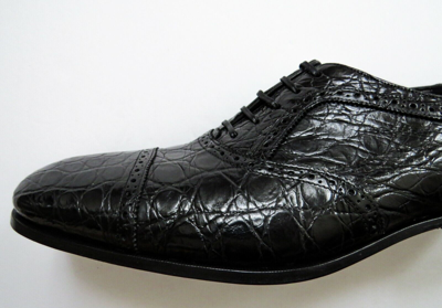 Pre-owned Ferragamo Salvatore  Black Crocodile Alligator Leather Shoes 12 Us 46 Euro 11 Uk