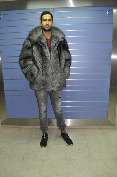Pre-owned Fox Luxury Full Skin Frost  Fur Mens Coat Real Fur Jacket Skin To Skin Frost  In Silver