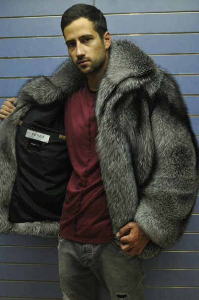 Luxury Full Skin Silver Fox Fur Mens Coat Real Fur Jacket Skin