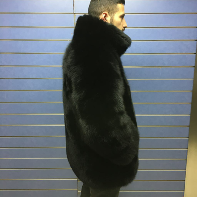 Pre-owned Fox Luxury Full Skin Black  Fur Mens Coat Real Fur Jacket Skin To Skin Black