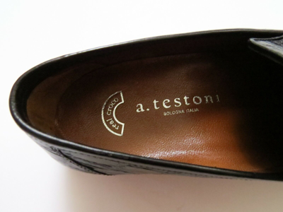Pre-owned A.testoni Testoni Black Crocodile Alligator Leather Shoes Loafers Size 11 Us 44 Euro 10 Uk In Silver