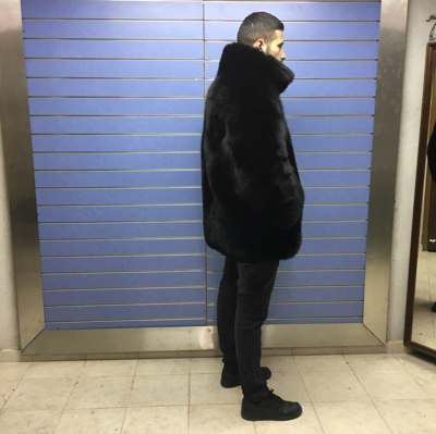 Pre-owned Fox Luxury Full Skin Black  Fur Mens Coat Real Fur Jacket Skin To Skin Black