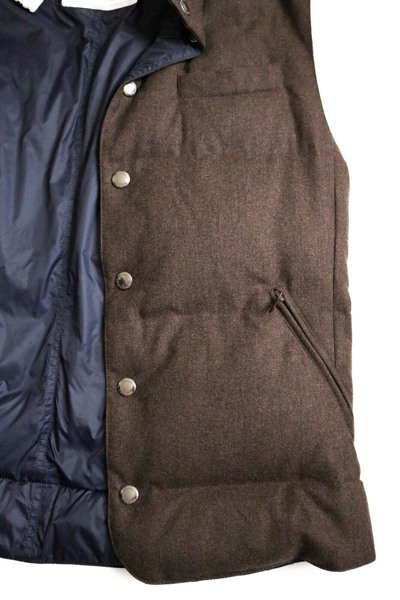 Pre-owned Brunello Cucinelli Gray 100% Cashmere Hooded Goose Down Vest Gilet 54 Euro Xl In Brown