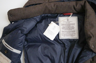 Pre-owned Brunello Cucinelli Gray 100% Cashmere Hooded Goose Down Vest Gilet 54 Euro Xl In Brown
