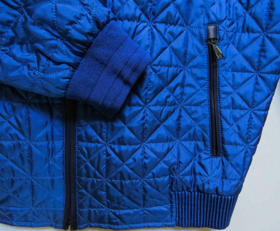 Pre-owned Brioni $3675  Blue Quilted Reversible Silk Jacket Bomber Leather Trim Size Large