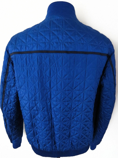 Pre-owned Brioni $3675  Blue Quilted Reversible Silk Jacket Bomber Leather Trim Size Large