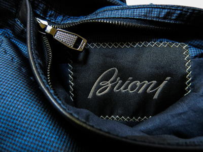 Pre-owned Brioni $3675  Blue Quilted Reversible Silk Jacket Bomber Leather Trim Size Large