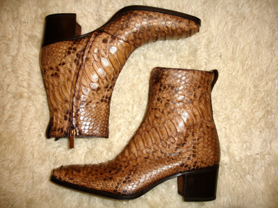 Pre-owned Saint Laurent Rare Ysl  Jonny 65 Genuine Python Boots Tag Sizes 44.5 And 45.5 In Brown
