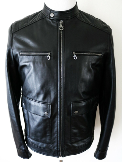 Pre-owned Ferragamo $3600 Salvatore  Black Lambskin Leather Bomber Jacket 50 Euro Medium