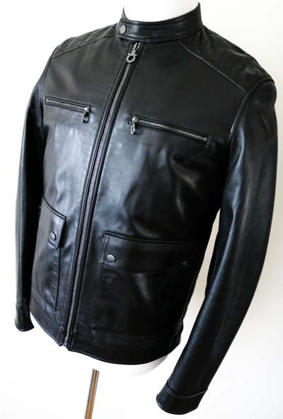 Pre-owned Ferragamo $3600 Salvatore  Black Lambskin Leather Bomber Jacket 50 Euro Medium