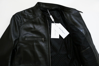 Pre-owned Ferragamo $3600 Salvatore  Black Lambskin Leather Bomber Jacket 50 Euro Medium