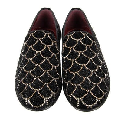 Pre-owned Dolce & Gabbana Loafer Shoes Ispica With Crystals Embroidery Black Gold 09671
