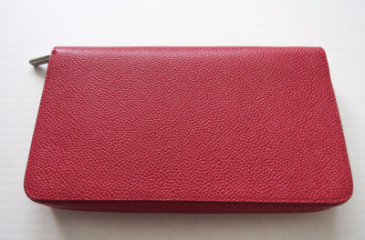 Pre-owned Stefano Ricci Coral Red Pebbled Leather Zip Around Travel Wallet Bag Clutch