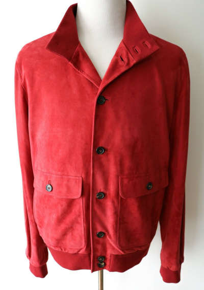 Pre-owned Loro Piana $5385  Red Rain System Soft Kidskin Suede Jacket Coat 50 Euro Medium