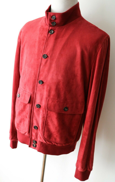 Pre-owned Loro Piana $5385  Red Rain System Soft Kidskin Suede Jacket Coat 50 Euro Medium