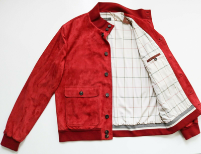 Pre-owned Loro Piana $5385  Red Rain System Soft Kidskin Suede Jacket Coat 50 Euro Medium