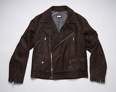 Pre-owned Brunello Cucinelli $6,995 Chocolate Brown Suede Leather Motorcycle Jacket M