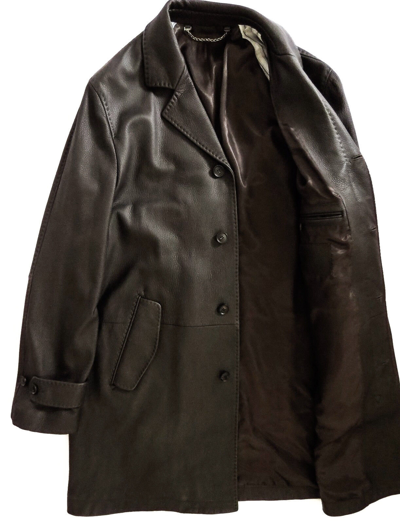 Pre-owned Brioni $7560  Gray Soft Cashmere Blend Leather Trim 3/4 Length Peacoat Coat Xxl In Brown