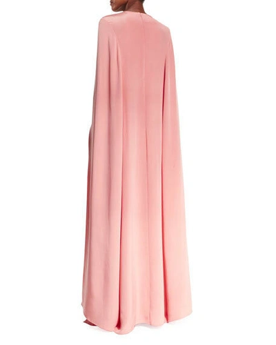 Pre-owned Oscar De La Renta $5190  Peach Black Lace Embroidery Cape Caftan Gown Xs S In Peach, Black