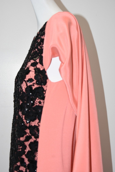 Pre-owned Oscar De La Renta $5190  Peach Black Lace Embroidery Cape Caftan Gown Xs S In Peach, Black