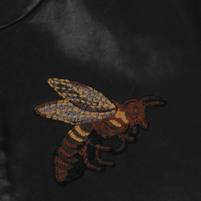 Pre-owned Gucci $4750  Men Black Washed Calf Bomber Jacket W/bee Embroidery 52r 408375 1300
