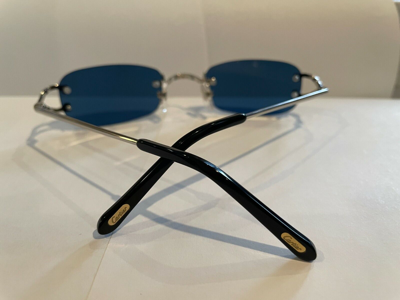 Pre-owned Cartier Platinum Sunglasses Blue Lenses T8100297 France Authentic Vintage