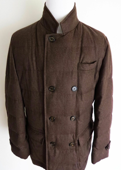 Pre-owned Brunello Cucinelli Reversible Tan Gray 100% Cashmere Bomber Jacket 50 Eu Medium In Brown