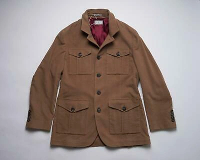 Pre-owned Brunello Cucinelli $4,495 Guanaco Brown Cotton Cashmere Coat (50 It) M