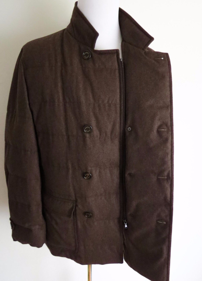 Pre-owned Brunello Cucinelli Reversible Tan Gray 100% Cashmere Bomber Jacket 50 Eu Medium In Brown