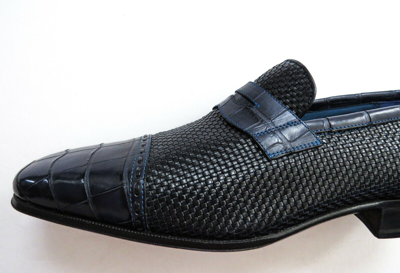 Pre-owned Artioli $3200  Blue Crocodile Leather Penny Loafers Shoes Size 10 Us 43 Euro 9 Uk