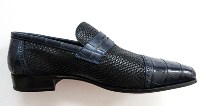 Pre-owned Artioli $3200  Blue Crocodile Leather Penny Loafers Shoes Size 10 Us 43 Euro 9 Uk