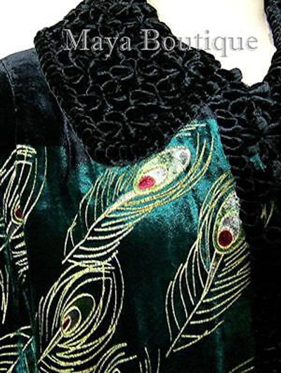 Pre-owned Maya Matazaro Opera Coat Duster Silk Velvet Black Multi Long L - Xl Wearable Art  In Multicolor