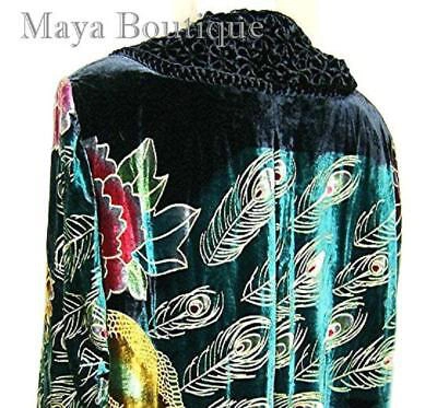 Pre-owned Maya Matazaro Opera Coat Duster Silk Velvet Black Multi Long L - Xl Wearable Art  In Multicolor