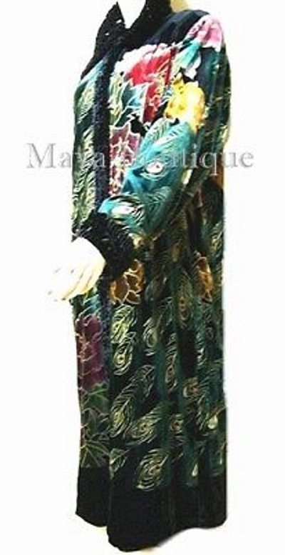 Pre-owned Maya Matazaro Opera Coat Duster Silk Velvet Black Multi Long L - Xl Wearable Art  In Multicolor