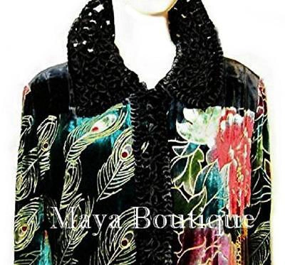 Pre-owned Maya Matazaro Opera Coat Duster Silk Velvet Black Multi Long L - Xl Wearable Art  In Multicolor