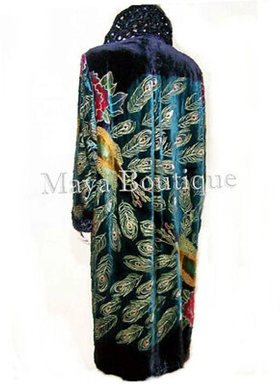 Pre-owned Maya Matazaro Opera Coat Duster Silk Velvet Black Multi Long L - Xl Wearable Art  In Multicolor