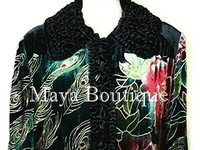 Pre-owned Maya Matazaro Opera Coat Duster Silk Velvet Black Multi Long L - Xl Wearable Art  In Multicolor