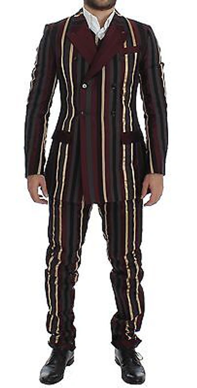 Pre-owned Dolce & Gabbana Suit Striped Runway 3 Piece Slim Fit Vest It48 / Us38 Rrp $12800 In Multicolor