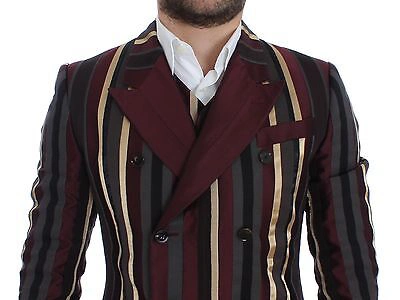 Pre-owned Dolce & Gabbana Suit Striped Runway 3 Piece Slim Fit Vest It48 / Us38 Rrp $12800 In Multicolor